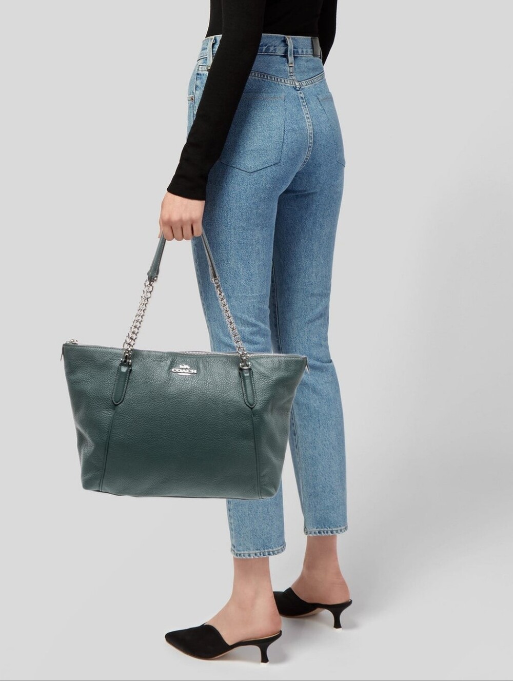Coach Ava Teal Chain Leather Handle Tote